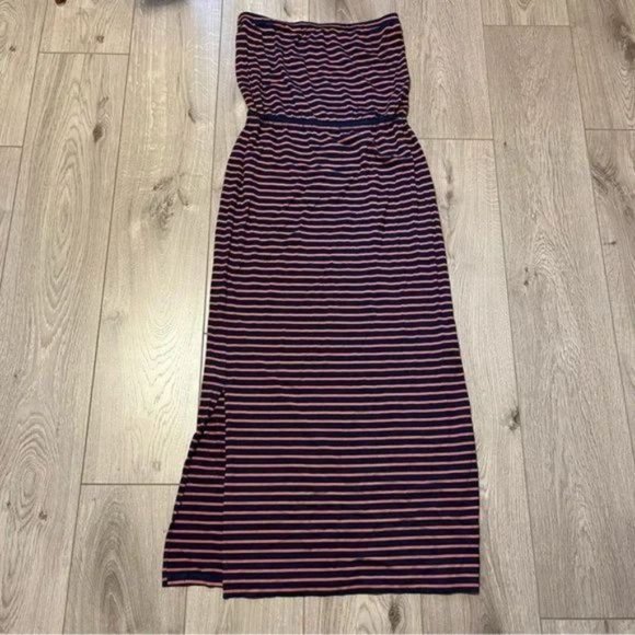 Madewell Navy red Striped Weekend Strapless Maxi Dress small size - Picture 2 of 8